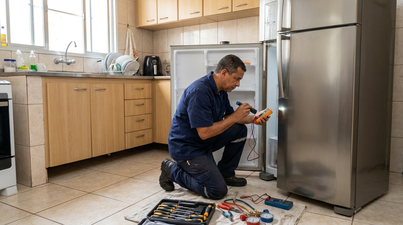Recarga de gás refrigerante de geladeira em atendimento em Belo Horizonte‑MG