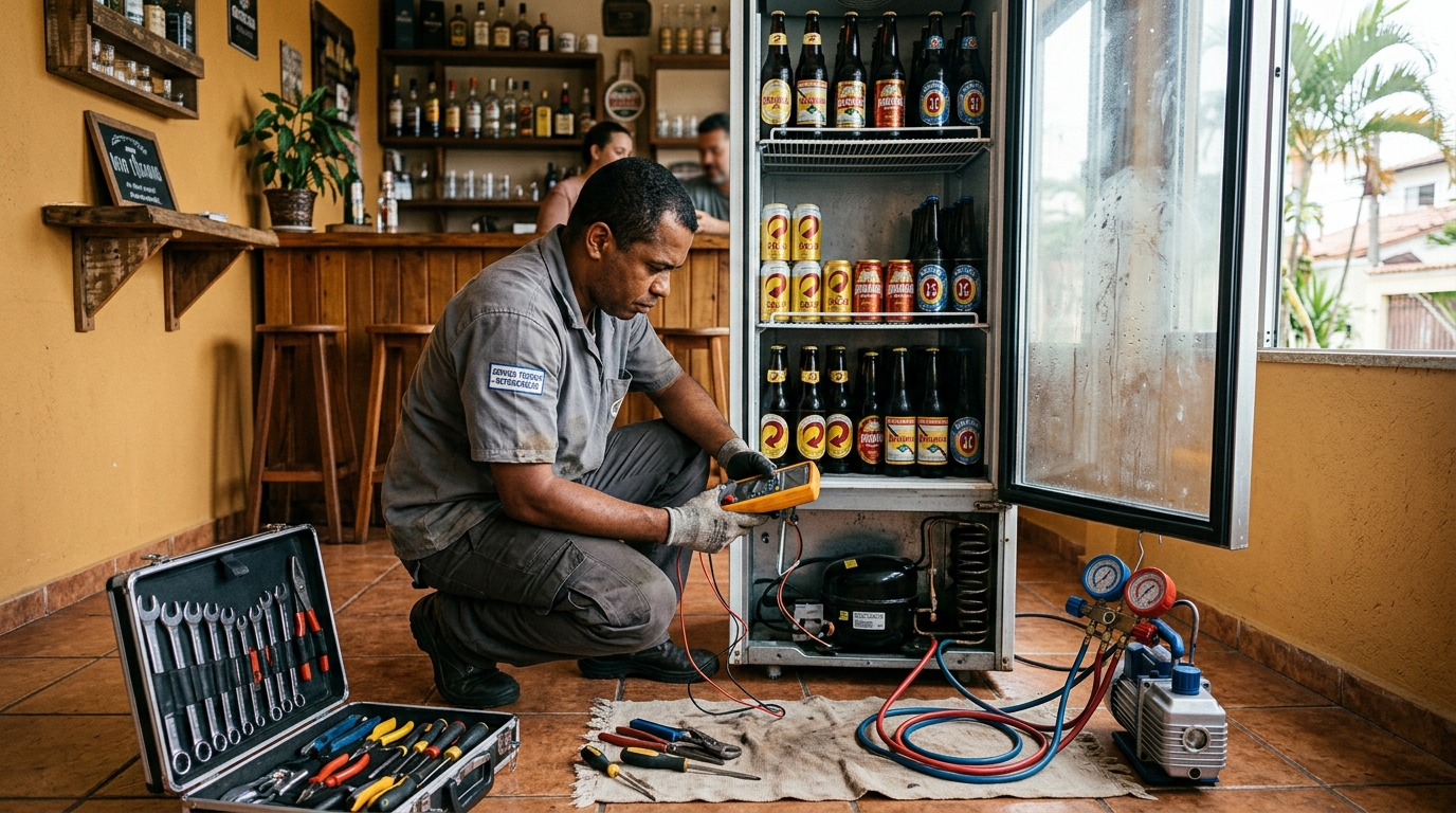 Troca de termostato de cervejeira em atendimento técnico em Belo Horizonte‑MG